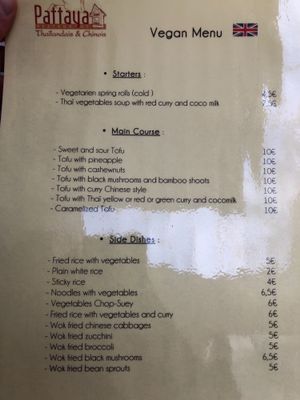Vegan menu in English at Pattaya in La Rochelle