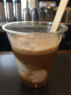 A double shot affogato made with our homemade almond joy sorbet! at The Village Coffee & Cream in Shrewsbury