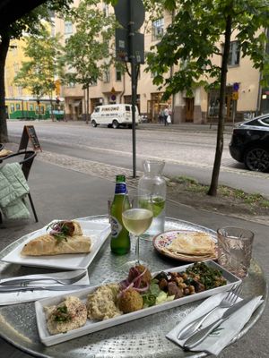 Vegan meze & vegan falafel roll  at Levant - Bulevardi in Helsinki