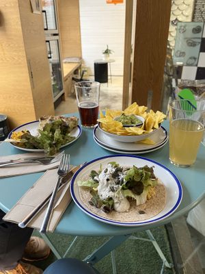 Quiche, hummus wrap and guacamole and chips   at Curcuma Green Food in Burgos