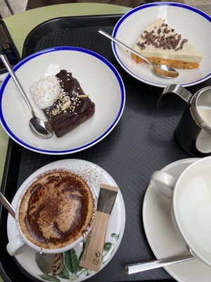 Brownie made from black beans and raw carrot cake at Curcuma Green Food in Burgos