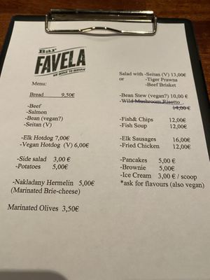 Menu at Bar Favela in Helsinki
