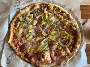 Vegan cheese and veggie pizza  at Blaze Pizza in Lake Buena Vista