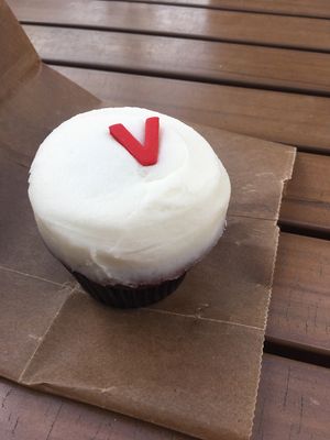 Vegan red velvet cupcake  at Sprinkles Cupcakes in Lake Buena Vista