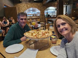 Vegan pizza, tempeh on all, half onions and pineapple and half caramelized onions and roasted tomatoes. Vegan cheese at Mellow Mushroom in Boone