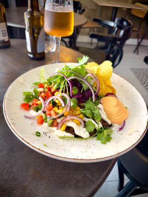 “Mirell’s Mexican” - the refried beans-type thing beneath was really tasty! at Mirells in Visby