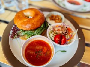 Bagel with avocado and hummus   at Storyhouse Cafe & Bar in Matsumoto
