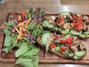 Vegan sandwich with avocado and mushrooms at Storyhouse Cafe & Bar in Matsumoto