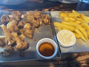 Cauliflower with maple syrup and fries with aioli   at Bacon Brothers in Christchurch