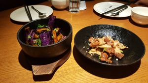 Spicy eggplant with herbs and spicy sweet sauce (三杯茄子) and Mixed mushrooms with spicy Sichuan sauce (夫妻素片), both good. at Lín Hú SùShí - The Lakeside Veggie in Shanghai