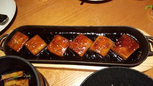 Pan fried sticky rice cake with brown sugar and osmanthus (桂花年糕). I didn't care for this one. at Lín Hú SùShí - The Lakeside Veggie in Shanghai