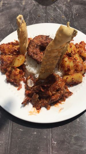 Potatoes, eggplant, and lentils at lunch at Sri Dhara Restaurant  in Unawatuna