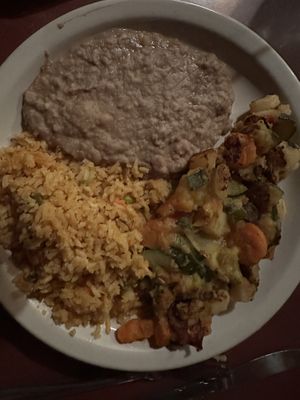 Rice and veggies ok, beans not. I paid more than my carnivorous dining companion.   at La Casita in Idyllwild