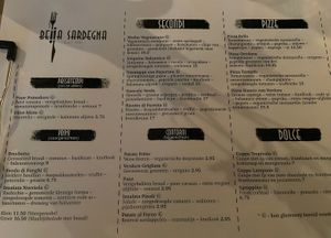 The vegan menu  at Bella Sardegna in Roden