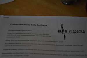 The special vegan menu snapshot (summer 2018) at Bella Sardegna in Roden