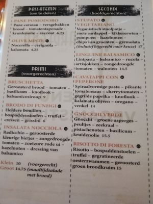 Vegan menu at Bella Sardegna in Roden