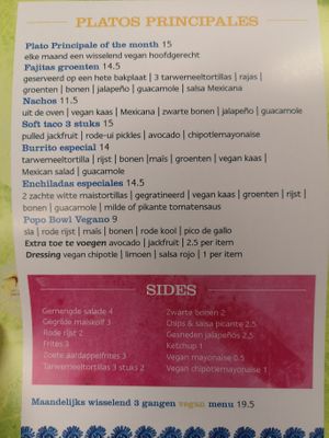 Vegan menu at Popocatepetl in Amersfoort