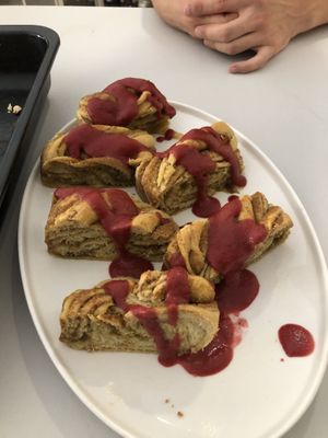 Pistachio knots with raspberry sauce   at Kafe Friedrich in Brno