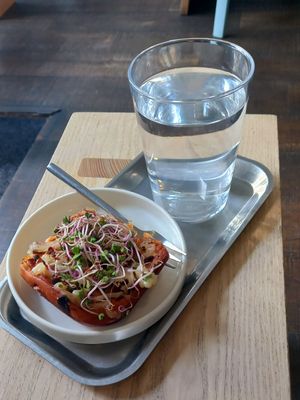 savoury roll 85czk ≈ 3,42€ & free water at Kafe Friedrich in Brno