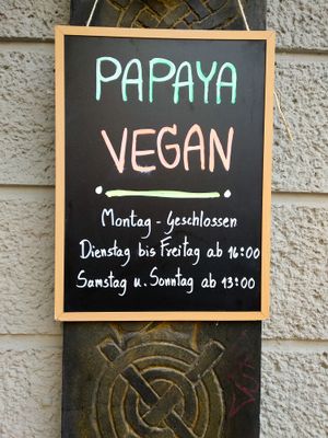 Outside chalkboard at Papay Vegan at Papaya Vegan in Berlin