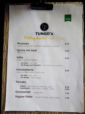 Front page of menu at Tungo's at Tungo's in Berlin