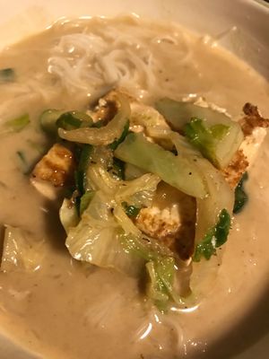 Noodle Bowl with GF noodles, coconut curry broth, and tofu! at Yum Yum Noodle Bar in Red Hook