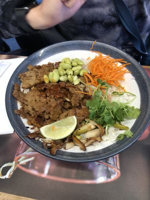 bbq seitan and the such bowl (also can't remember name) was supposed to have vegan egg but they didn't have it😡$16.50 still good but may be better options   at Wagamama - Quincy Market in Boston