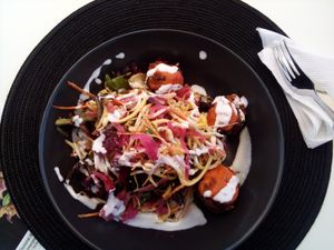 Carrot "Croquettes" with courgette/zuchinni noodles and salad at Greens Project in Lisbon