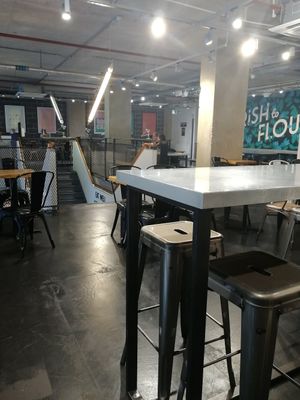 Upstairs seating area at Planet Organic - Tottenham Court Rd in London