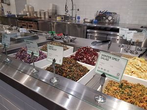 counter - salad bar and hot food at Planet Organic - Tottenham Court Rd in London