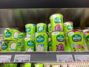 Soya yogurt with different flavours.   at Planet Organic - Tottenham Court Rd in London