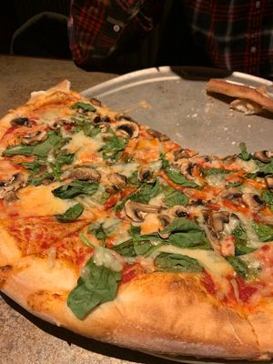 Vegan pizza with mushrooms and spinach at Turnpike Cafe in Canton