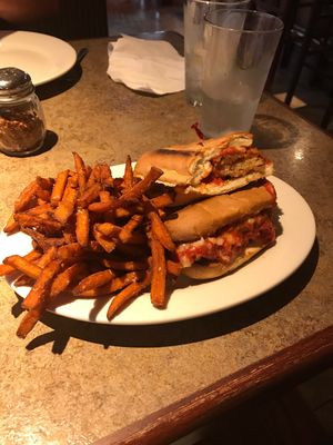 Vegan chicken parm!! Awesome  at Turnpike Cafe in Canton