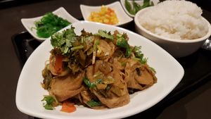 Vegetarian spicy gluten with preserved vegetables, with set menu. at BBT Cafe in Vancouver