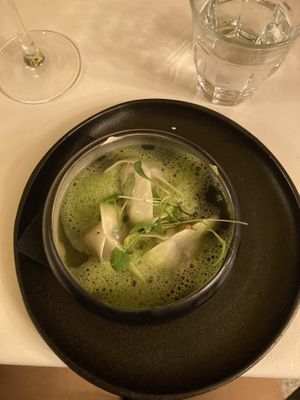 Ravioles et consommé de courge  at brEAThe Restaurant - Pigalle in Paris