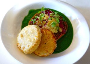 Tempeh Tempura and Stuffed Potato Roll at brEAThe Restaurant - Pigalle in Paris