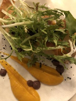 Homemade pumpkin and olive focaccia  at brEAThe Restaurant - Pigalle in Paris