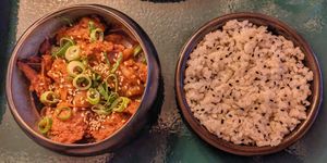 Seitan with Sichuan pepper and onions (9/10) at brEAThe Restaurant - Pigalle in Paris