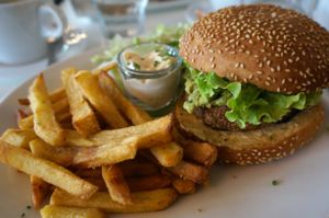 Burger w/avocado cream at brEAThe Restaurant - Pigalle in Paris