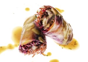 Spring roll. Sesame pickled red cabbage, fresh mango, red onions, fern noodles, smoked tofu and peanut sauce at brEAThe Restaurant - Pigalle in Paris