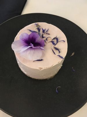 The Entremet.
Hibiscus mousse with stewed rhubarb (on the inside). at brEAThe Restaurant - Pigalle in Paris