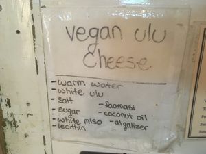 Ulu cheese ingredients  at Kilauea Bakery and Pau Hana Pizza in Kilauea