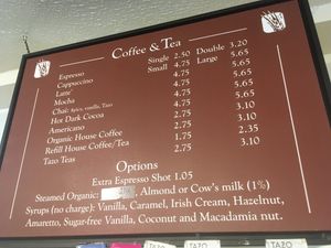 Soy and almond milk choices at Kilauea Bakery and Pau Hana Pizza in Kilauea