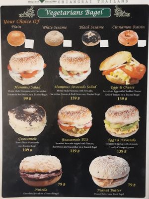 Veggie bagels menu at Yoddoi Coffee & Tea in Chiang Rai