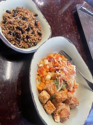 Tofu bowl with hash and rice on the side as could not order all in one bowl  at Walt Disney World - Satu'li Canteen in Lake Buena Vista