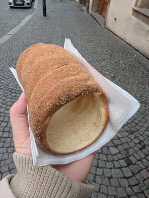 Basic chimney cake with cinnamon and sugar at Waffle Point U Kajetana in Prague
