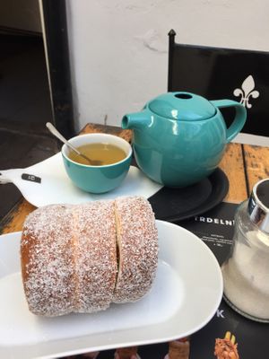 Green tea😄and Trdelník :) at Waffle Point U Kajetana in Prague