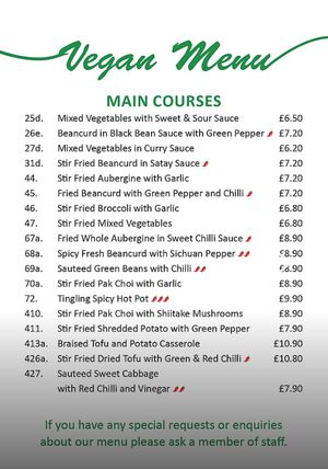 Mains menu #Veganuary at 92 Noodle Bar in Ipswich