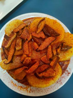 Tapas with boiled potatoes, mushrooms and smoked paprika at Sa Capca in Blanes