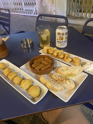 Croquettes, chorizo and shrimps  at Sa Capca in Blanes